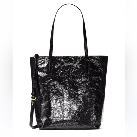 Michael Kors Emry Black Crinkled Leather Women Large Tote RTL $298 New with Tags - Picture 1 of 7